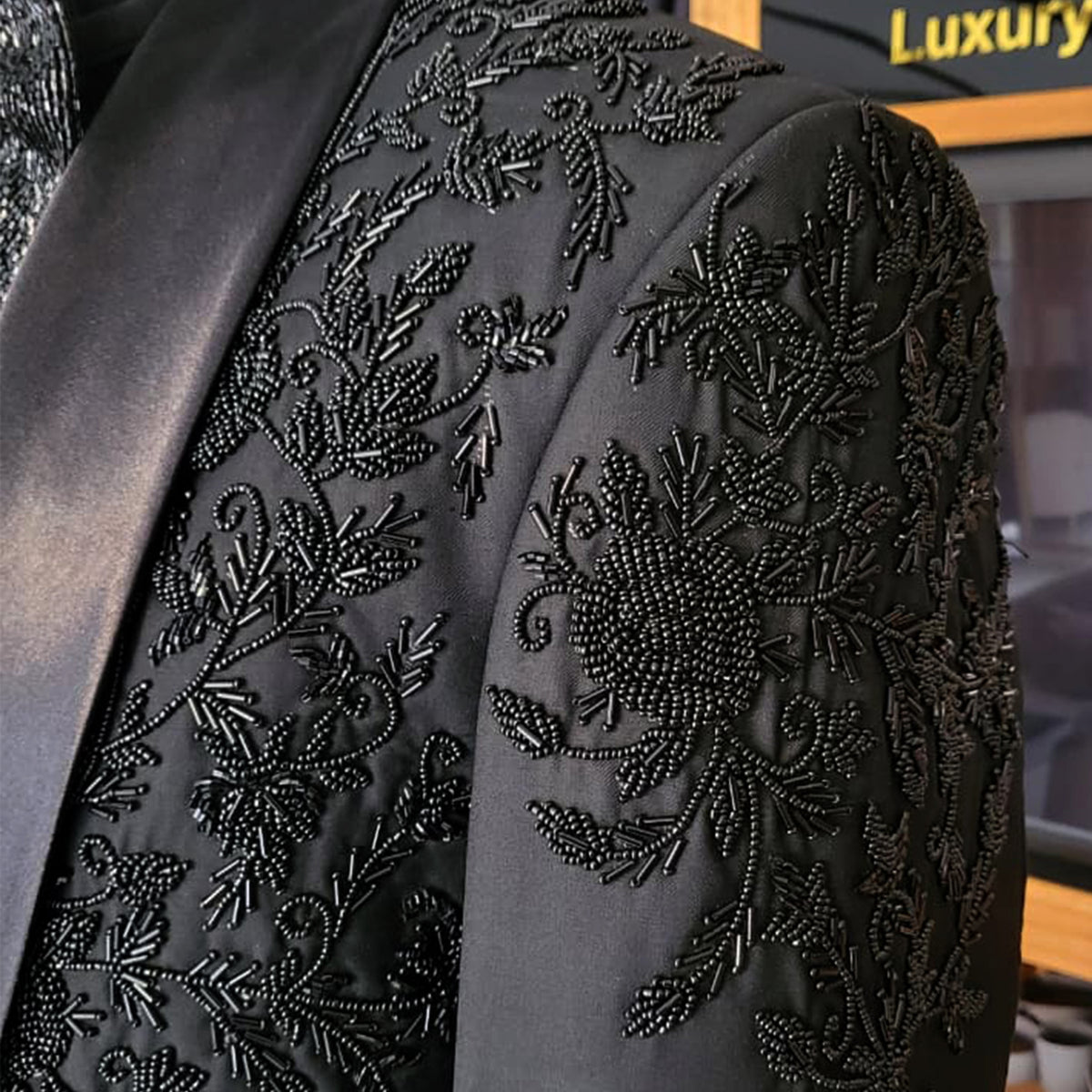 Men's Luxury Black Embellished Tuxedo Suit
