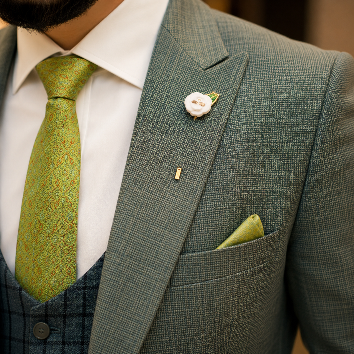 Sage Green Super 180's Wool Cashmere Suit Worn by Mr. Ch. Hassan