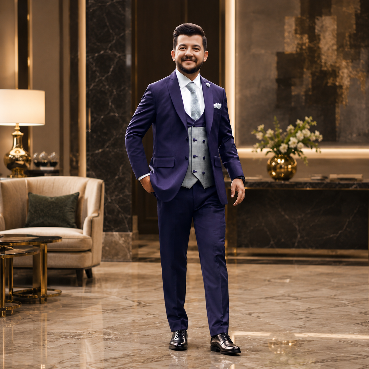 Deep Plum Super 180's Cashmere 3-Piece Suit Worn by Mr. Kamal Haider