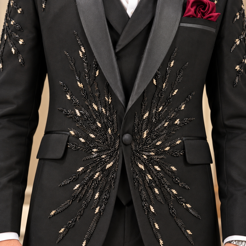 LUXURY BLACK HAND-EMBELLISHED TUXEDO WEARED BY MR JAWAD
