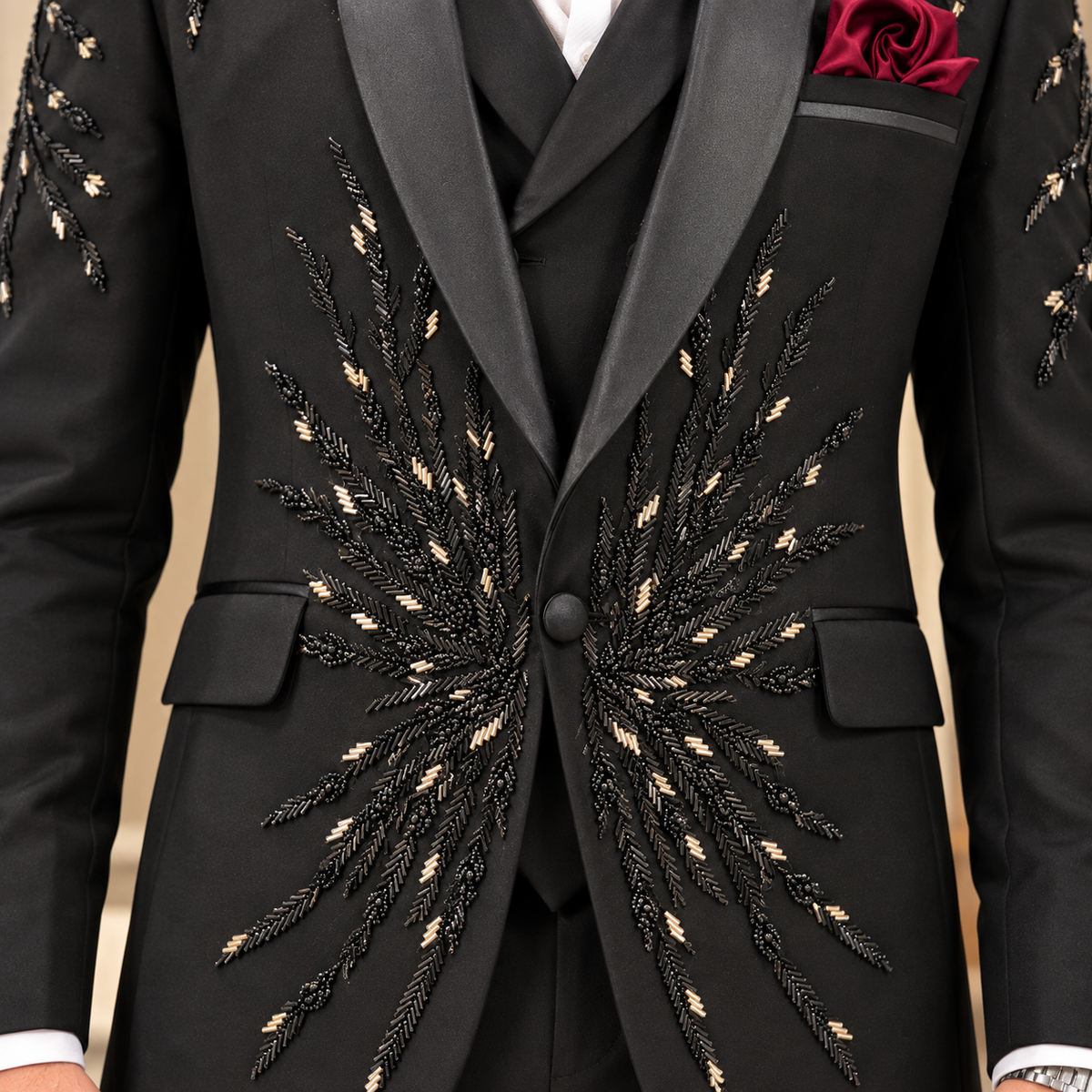 LUXURY BLACK HAND-EMBELLISHED TUXEDO WEARED BY MR JAWAD