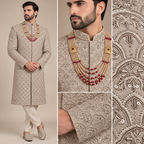 Luxury Champagne Beige Fully Embellished Sherwani for Men | Premium Designer Groom Wear for Wedding & Barat – Uomo Attire