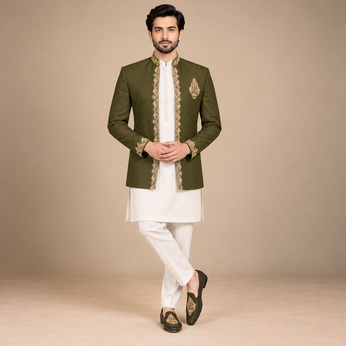 Deep Green Men's Prince Coat for Mehndi