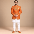 Pure imported dyeable jamawar rust colored prince coat