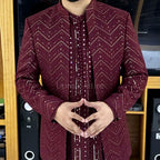 Men's Luxury Maroon Crystal Embroidered Prince Coat