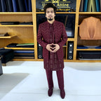 Men's Luxury Maroon Crystal Embroidered Prince Coat