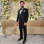 Men's Luxury All-Black Crystal Embroidered Tuxedo with Shawl Lapel