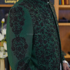 Men's Luxury Emerald Green Embroidered Prince Coat with White Kurta