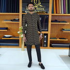 Men's Luxury Black Embroidered Sherwani with Gold Detailing & Saafa