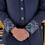 Men's Luxury Navy Blue Embroidered Prince Coat Suit