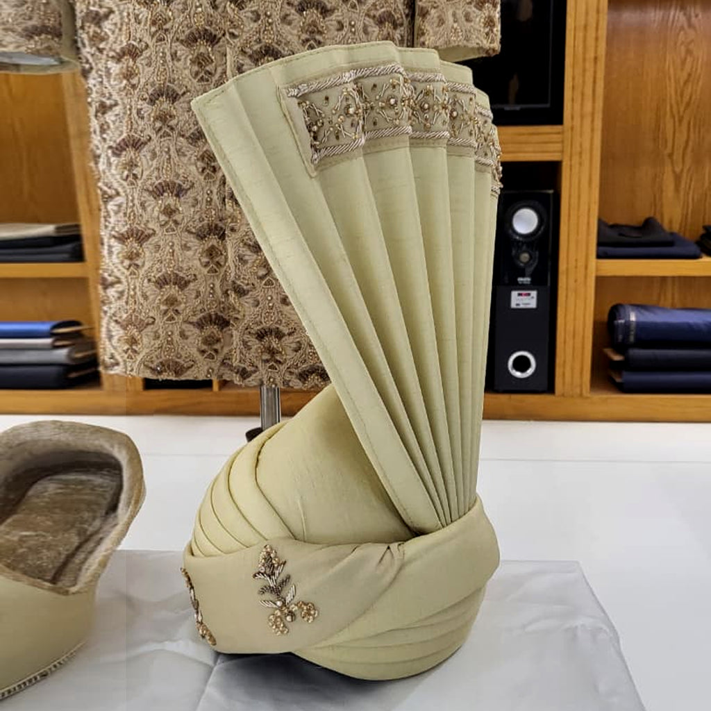 Men's Luxury Cream Embroidered Sherwani with Matching Kurta Pajama