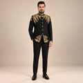 Jet Black Gold Embroidered Prince Coat 2-Piece