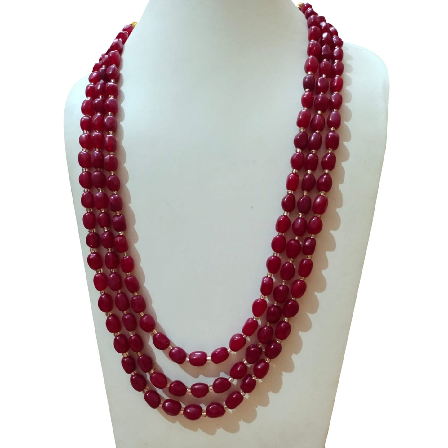 3 strands oval red groom necklace for sherwani