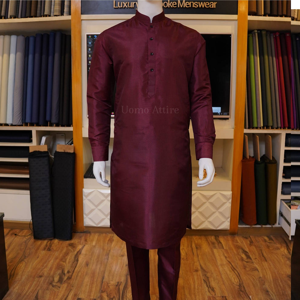 Solid maroon kurta pajama design for men