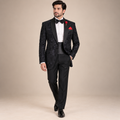 Black Floral Tuxedo for Men in Jamawar Resham Embroidery