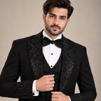 Black Tuxedo for Groom in Hand Embellished Moonlight Fabric