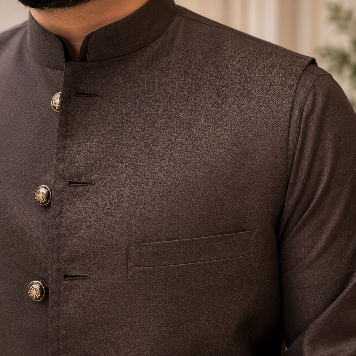 Dark Brown Liu Hua Wool Waistcoat for Men Worn by Mr. Ameroz Khan