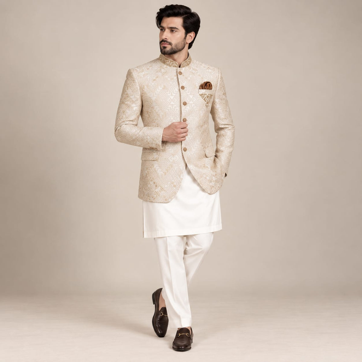 Prince Coat with Textured Self-Embossed Embellishments