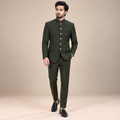 Men's Luxury Olive Green Bandhgala Prince Coat 2 Piece Suit