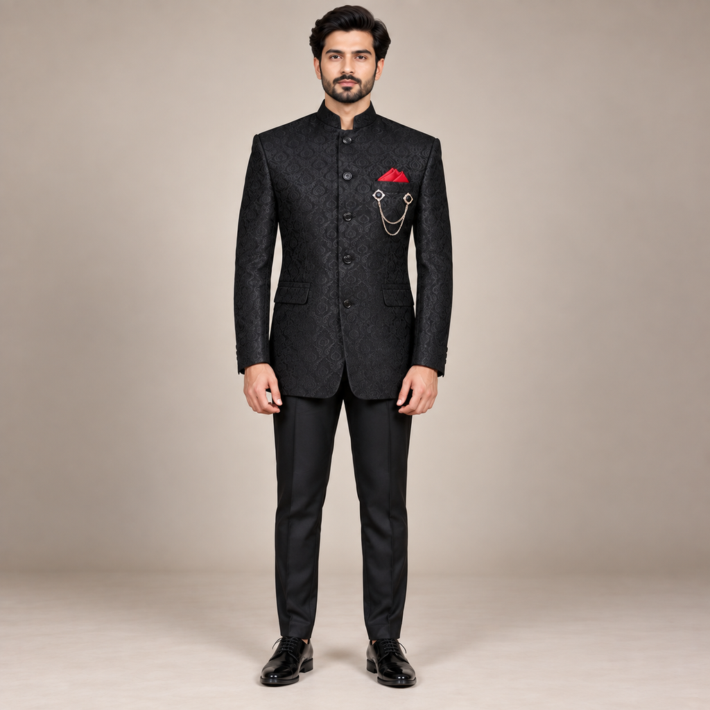 Manteau prince noir texturé coupe slim 
