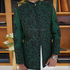 Men's Luxury Emerald Green Embroidered Prince Coat with White Kurta