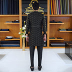 Men's Luxury Black Embroidered Sherwani with Gold Detailing & Saafa