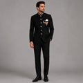 black mandarin collar suit for men