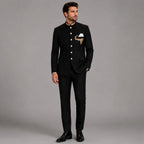 black mandarin collar suit for men