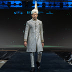 Men's Luxury Ivory & Gold Embroidered Sherwani with Royal Kalgi Turban