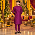 Raw silk fabric purple kurta pajama design for men