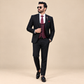 Luxury Black Customized Three-Piece Suit For Men with Contrasting Maroon Checkered Waistcoat