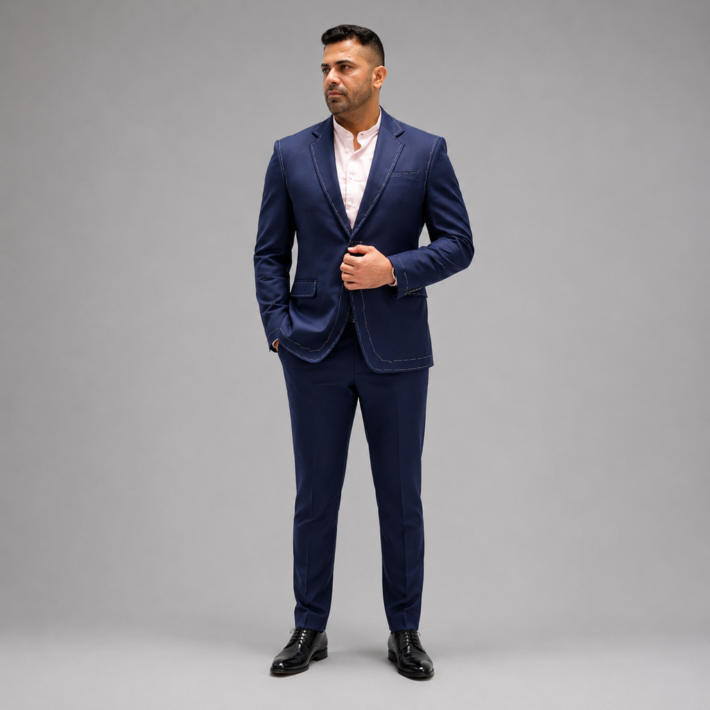 Wahab Riaz Pakistani Legend Fast Bowler wearing Navy Blue 2 Piece Suit for Men in Australian Heritage Wool