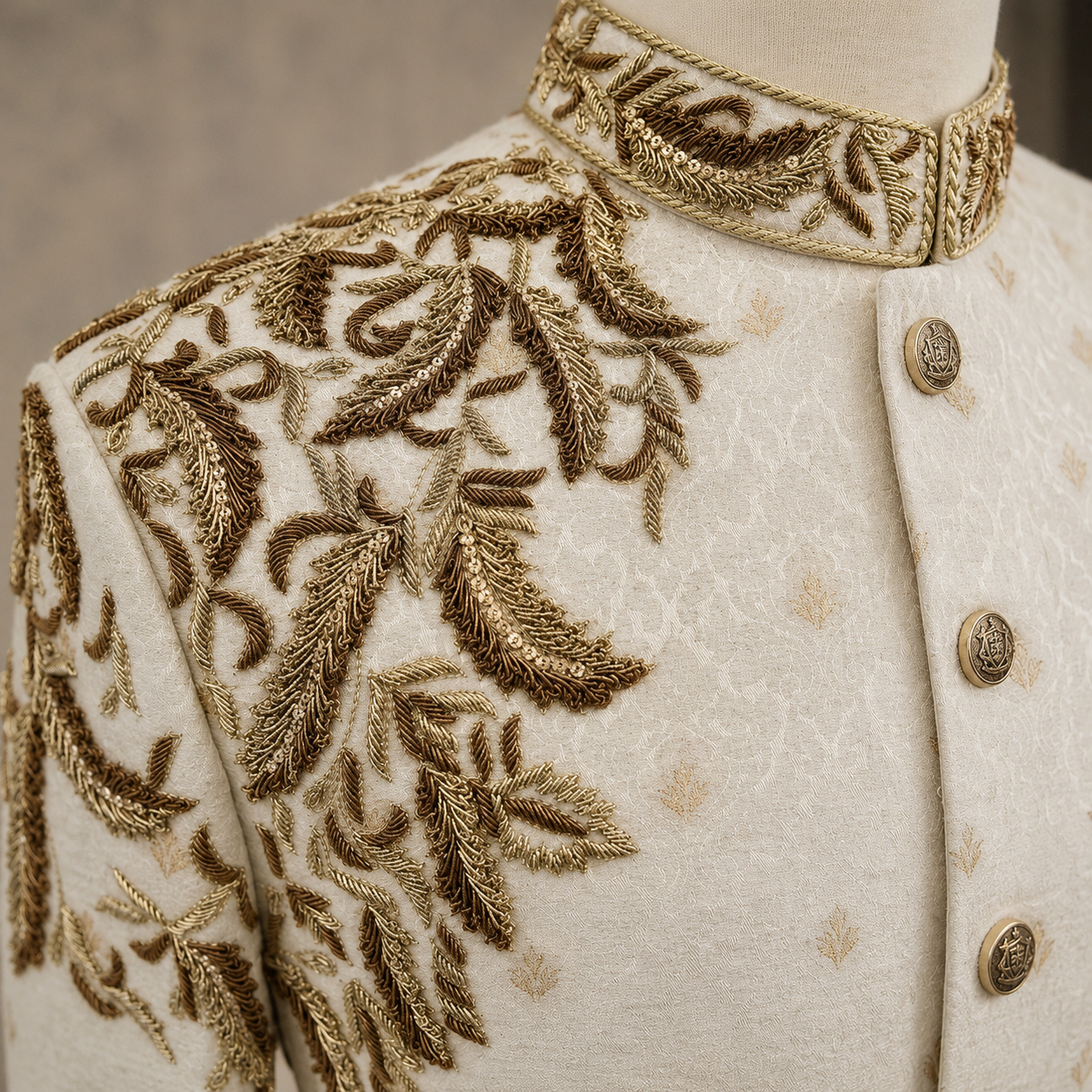 
                  
                    Ivory Groom Sherwani for Men in Karandi Hand Embellishment
                  
                