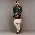 Bottle Green Hand Embellished Prince Coat for Groom
