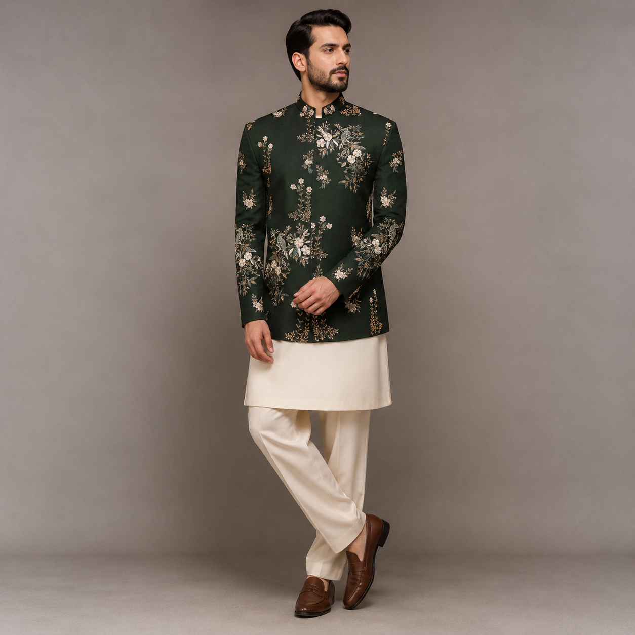 
                  
                    Bottle Green Hand Embellished Prince Coat for Groom
                  
                