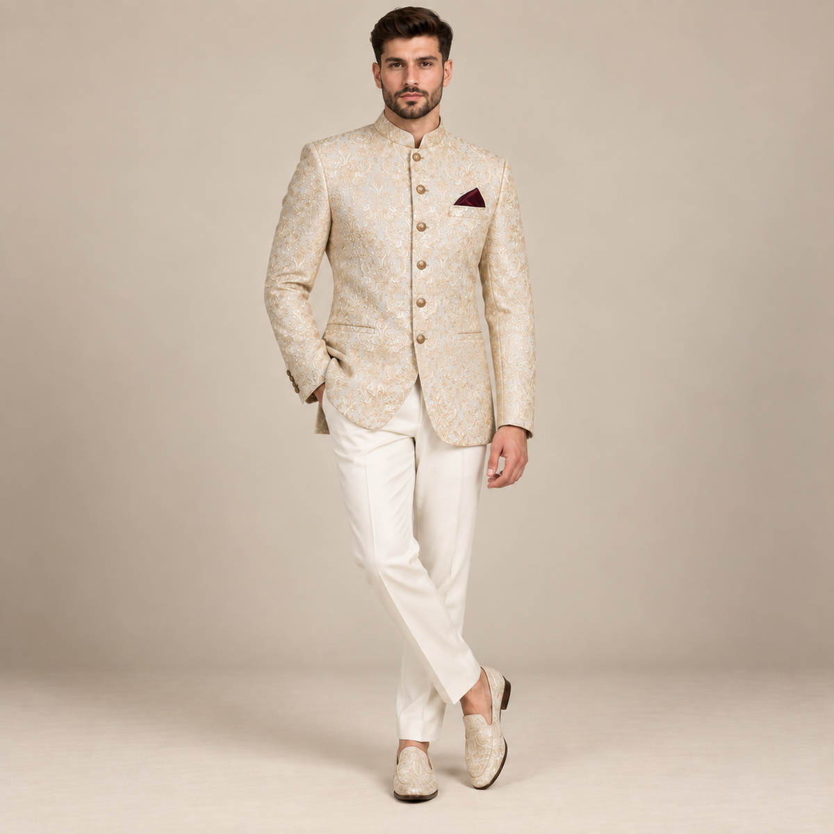Cappotto principe finch crema completamente ricamato su misura 