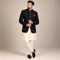 Black customized Prince Coat with fully micro black embllishement