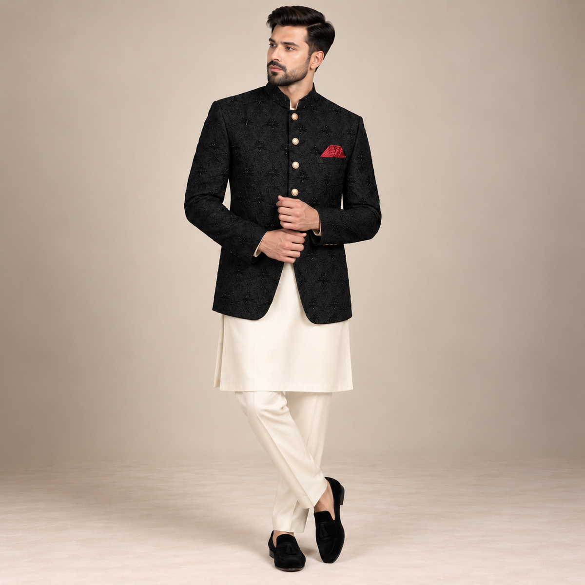 Cappotto Prince personalizzato nero con decorazioni completamente micro nere 