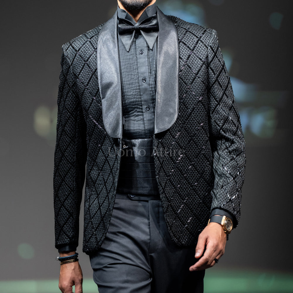 
                  
                    Men's Diamond Pattern Embellished Black Luxury Tuxedo Suit
                  
                