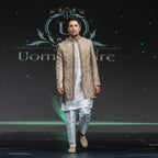 Men's Luxury Golden Beige Short Sherwani with Heavy Embroidery