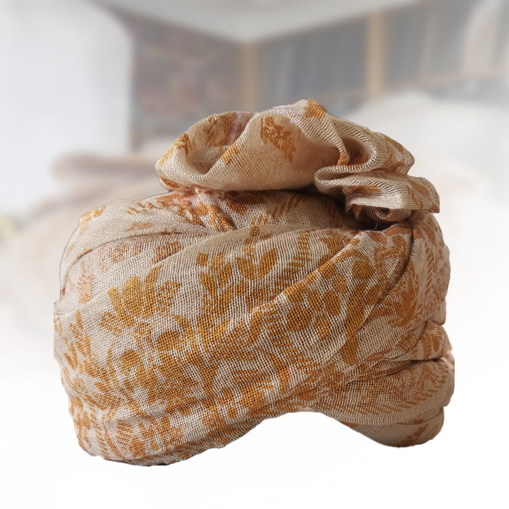 Self-Printed Cotton Net Turban for Men in Beige