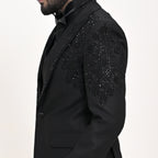 Men's Luxury Black Embellished 3-Piece Tuxedo with Hand-Beaded Lapel & Shoulders