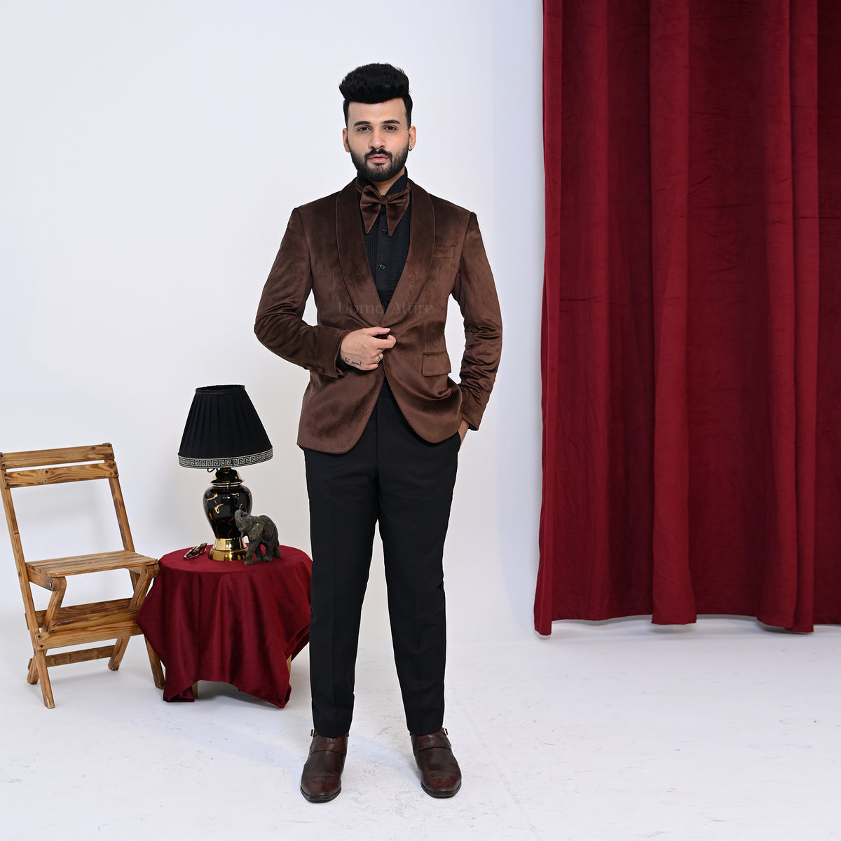 Men's Luxury Brown Velvet Tuxedo 2-Piece Suit