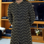 Men's Luxury Black Embroidered Sherwani with Gold Detailing & Saafa