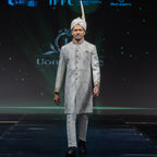 Men's Luxury Ivory & Gold Embroidered Sherwani with Royal Kalgi Turban