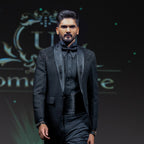 Men's Luxury Black Embellished Shoulder Tuxedo with Cummerbund & Bow Tie