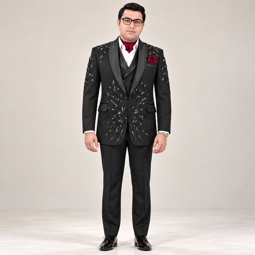 LUXURY BLACK HAND-EMBELLISHED TUXEDO WEARED BY MR JAWAD