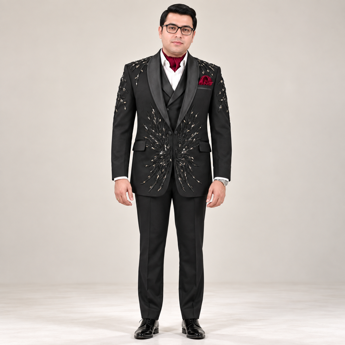 LUXURY BLACK HAND-EMBELLISHED TUXEDO WEARED BY MR JAWAD