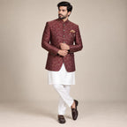 Pure soft karandi textured maroon prince coat design