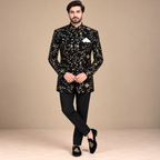 Black Embroidered Gleaming Prince Coat